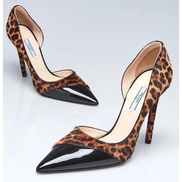 Prada Leopard Print Calf Hair D’orsay Heels Sz. 38.5 (US 8.5) - Picture 1 of 8
